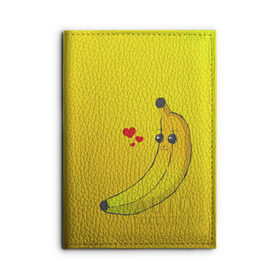 Обложка для автодокументов с принтом Just Banana (Yellow) в Тюмени, натуральная кожа |  размер 19,9*13 см; внутри 4 больших “конверта” для документов и один маленький отдел — туда идеально встанут права | Тематика изображения на принте: banana | банан | желтый | оранжевый | фрукты