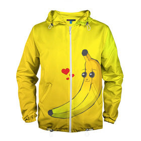 Мужская ветровка 3D с принтом Just Banana (Yellow) в Тюмени, 100% полиэстер | подол и капюшон оформлены резинкой с фиксаторами, два кармана без застежек по бокам, один потайной карман на груди | banana | банан | желтый | оранжевый | фрукты