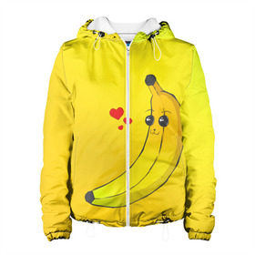 Женская куртка 3D с принтом Just Banana (Yellow) в Тюмени, ткань верха — 100% полиэстер, подклад — флис | прямой крой, подол и капюшон оформлены резинкой с фиксаторами, два кармана без застежек по бокам, один большой потайной карман на груди. Карман на груди застегивается на липучку | banana | банан | желтый | оранжевый | фрукты