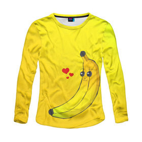 Женский лонгслив 3D с принтом Just Banana (Yellow) в Тюмени, 100% полиэстер | длинные рукава, круглый вырез горловины, полуприлегающий силуэт | banana | банан | желтый | оранжевый | фрукты