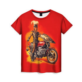 Женская футболка 3D с принтом Всадник в Тюмени, 100% полиэфир ( синтетическое хлопкоподобное полотно) | прямой крой, круглый вырез горловины, длина до линии бедер | bike | harley | honda | kawasaki | moto | suzuki | yamaha | байкер | всадник | мотоцикл | рыцарь