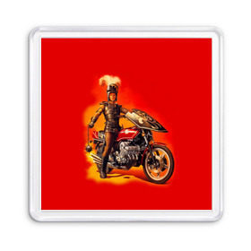 Магнит 55*55 с принтом Всадник в Тюмени, Пластик | Размер: 65*65 мм; Размер печати: 55*55 мм | Тематика изображения на принте: bike | harley | honda | kawasaki | moto | suzuki | yamaha | байкер | всадник | мотоцикл | рыцарь