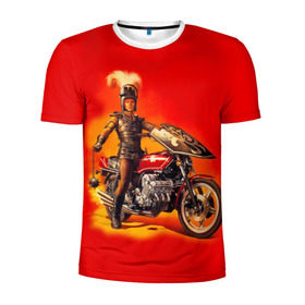 Мужская футболка 3D спортивная с принтом Всадник в Тюмени, 100% полиэстер с улучшенными характеристиками | приталенный силуэт, круглая горловина, широкие плечи, сужается к линии бедра | bike | harley | honda | kawasaki | moto | suzuki | yamaha | байкер | всадник | мотоцикл | рыцарь