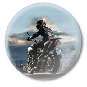 Значок с принтом Ducati в Тюмени,  металл | круглая форма, металлическая застежка в виде булавки | Тематика изображения на принте: bike | ducati | harley | honda | moto | suzuki | yamaha | байк | мотоцикл | спорт