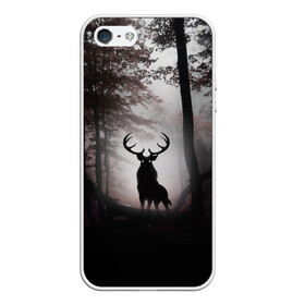 Чехол для iPhone 5/5S матовый с принтом Лес Олень в тумане в Тюмени, Силикон | Область печати: задняя сторона чехла, без боковых панелей | абстракция | арт | глаза | девушка | деревья | животное | животные | лес | листья | лучшие | ночь | олень | пейзаж | природа | туман | хеллоуин