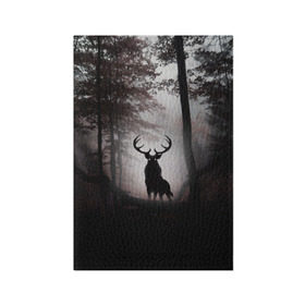 Обложка для паспорта матовая кожа с принтом Лес / Олень в тумане в Тюмени, натуральная матовая кожа | размер 19,3 х 13,7 см; прозрачные пластиковые крепления | абстракция | арт | глаза | девушка | деревья | животное | животные | лес | листья | лучшие | ночь | олень | пейзаж | природа | туман | хеллоуин