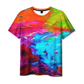 Мужская футболка 3D с принтом Tie-dye в Тюмени, 100% полиэфир | прямой крой, круглый вырез горловины, длина до линии бедер | abstraction | color | spray | tie dye | абстракция | акварель | живопись | искусство | краски | текстуры | цветные краски | яркие цвета