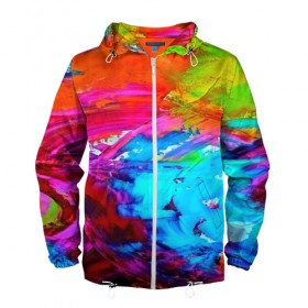 Мужская ветровка 3D с принтом Tie-dye в Тюмени, 100% полиэстер | подол и капюшон оформлены резинкой с фиксаторами, два кармана без застежек по бокам, один потайной карман на груди | abstraction | color | spray | tie dye | абстракция | акварель | живопись | искусство | краски | текстуры | цветные краски | яркие цвета