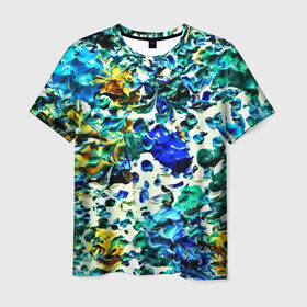 Мужская футболка 3D с принтом Акварельные капли в Тюмени, 100% полиэфир | прямой крой, круглый вырез горловины, длина до линии бедер | abstraction | color | spray | tie dye | абстракция | акварель | живопись | искусство | краски | текстуры | цветные краски | яркие цвета