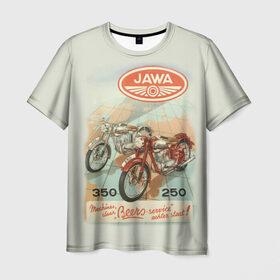 Мужская футболка 3D с принтом JAWA в Тюмени, 100% полиэфир | прямой крой, круглый вырез горловины, длина до линии бедер | Тематика изображения на принте: bike | jawa | moto | sport | байк | мото | спорт | ява