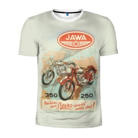 Мужская футболка 3D спортивная с принтом JAWA в Тюмени, 100% полиэстер с улучшенными характеристиками | приталенный силуэт, круглая горловина, широкие плечи, сужается к линии бедра | bike | jawa | moto | sport | байк | мото | спорт | ява