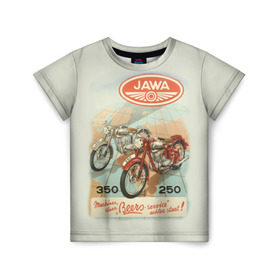 Детская футболка 3D с принтом JAWA в Тюмени, 100% гипоаллергенный полиэфир | прямой крой, круглый вырез горловины, длина до линии бедер, чуть спущенное плечо, ткань немного тянется | bike | jawa | moto | sport | байк | мото | спорт | ява