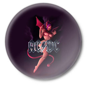 Значок с принтом AC/DC в Тюмени,  металл | круглая форма, металлическая застежка в виде булавки | ac dc | angus | hard | heavy | metal | rock. music | девушка | демон | дьявол | черт | чертик
