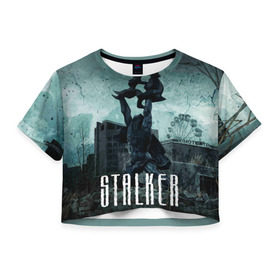 Женская футболка 3D укороченная с принтом Stalker в Тюмени, 100% полиэстер | круглая горловина, длина футболки до линии талии, рукава с отворотами | stalker | сталкер