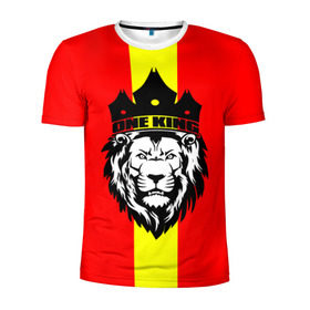 Мужская футболка 3D спортивная с принтом One King в Тюмени, 100% полиэстер с улучшенными характеристиками | приталенный силуэт, круглая горловина, широкие плечи, сужается к линии бедра | king | leo | зверь | король | кошка | лев | природа | хищник | царь