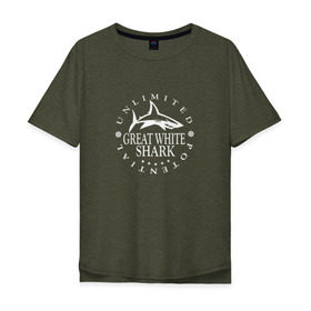 Мужская футболка хлопок Oversize с принтом White Shark Black в Тюмени, 100% хлопок | свободный крой, круглый ворот, “спинка” длиннее передней части | Тематика изображения на принте: акула | настроение | новая | пацанская | позитив | прикольные картинки