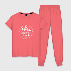 Женская пижама хлопок с принтом White Shark Black в Тюмени, 100% хлопок | брюки и футболка прямого кроя, без карманов, на брюках мягкая резинка на поясе и по низу штанин | акула | настроение | новая | пацанская | позитив | прикольные картинки