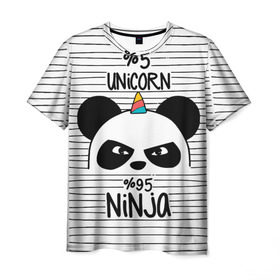 Мужская футболка 3D с принтом 5% Единорог 95% Ниндзя в Тюмени, 100% полиэфир | прямой крой, круглый вырез горловины, длина до линии бедер | Тематика изображения на принте: animals | ninja | panda | rainbow | stripes | единорог | животные | зверь | линии | ниндзя | панда | полосы | радуга | самурай