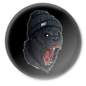 Значок с принтом Горилла Бандит в Тюмени,  металл | круглая форма, металлическая застежка в виде булавки | swag | бандит | горилла | обезьяна