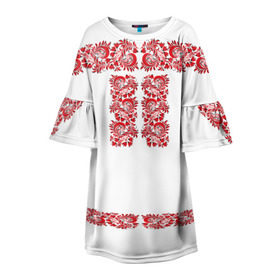Детское платье 3D с принтом Вышиванка в Тюмени, 100% полиэстер | прямой силуэт, чуть расширенный к низу. Круглая горловина, на рукавах — воланы | белорусская | вышиванка | древнерусская | к празднику | косоворотка | красные | масленица | национальная одежда | патриотическая | рубаха | русская | узоры | украинская