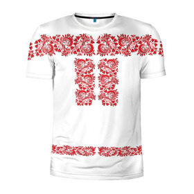 Мужская футболка 3D спортивная с принтом Вышиванка в Тюмени, 100% полиэстер с улучшенными характеристиками | приталенный силуэт, круглая горловина, широкие плечи, сужается к линии бедра | белорусская | вышиванка | древнерусская | к празднику | косоворотка | красные | масленица | национальная одежда | патриотическая | рубаха | русская | узоры | украинская