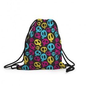 Рюкзак-мешок 3D с принтом Веселый Хэллоуин в Тюмени, 100% полиэстер | плотность ткани — 200 г/м2, размер — 35 х 45 см; лямки — толстые шнурки, застежка на шнуровке, без карманов и подкладки | желтый | розовый | синий | череп