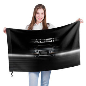 Флаг 3D с принтом Audi Q7 скорость в Тюмени, 100% полиэстер | плотность ткани — 95 г/м2, размер — 67 х 109 см. Принт наносится с одной стороны | Тематика изображения на принте: audi | авто | автомобиль | ауди | кольца | красивая | кроссовер | крутая | марка | машина | надпись | немецкая иномарка | прикольная | тачка | черная | эмблема