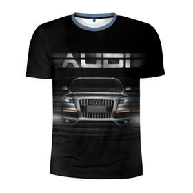 Мужская футболка 3D спортивная с принтом Audi Q7 скорость в Тюмени, 100% полиэстер с улучшенными характеристиками | приталенный силуэт, круглая горловина, широкие плечи, сужается к линии бедра | audi | авто | автомобиль | ауди | кольца | красивая | кроссовер | крутая | марка | машина | надпись | немецкая иномарка | прикольная | тачка | черная | эмблема