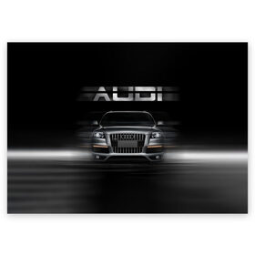 Поздравительная открытка с принтом Audi Q7 скорость в Тюмени, 100% бумага | плотность бумаги 280 г/м2, матовая, на обратной стороне линовка и место для марки
 | audi | авто | автомобиль | ауди | кольца | красивая | кроссовер | крутая | марка | машина | надпись | немецкая иномарка | прикольная | тачка | черная | эмблема