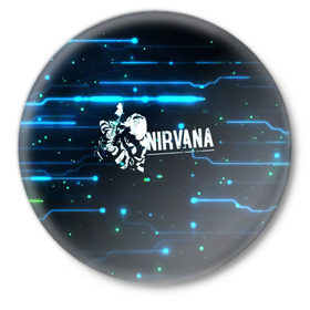 Значок с принтом Схема Nirvana (Курт Кобейн) в Тюмени,  металл | круглая форма, металлическая застежка в виде булавки | kurt cobain | микросхема | нирвана | плата