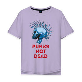 Мужская футболка хлопок Oversize с принтом Punks not dead в Тюмени, 100% хлопок | свободный крой, круглый ворот, “спинка” длиннее передней части | Тематика изображения на принте: music | punk | rock | skull | музыка | панк | рок | череп | черепа