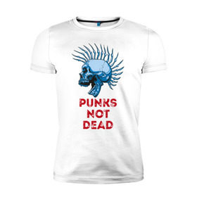 Мужская футболка премиум с принтом Punks not dead в Тюмени, 92% хлопок, 8% лайкра | приталенный силуэт, круглый вырез ворота, длина до линии бедра, короткий рукав | music | punk | rock | skull | музыка | панк | рок | череп | черепа