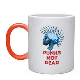 Кружка хамелеон с принтом Punks not dead в Тюмени, керамика | меняет цвет при нагревании, емкость 330 мл | Тематика изображения на принте: music | punk | rock | skull | музыка | панк | рок | череп | черепа