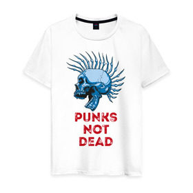 Мужская футболка хлопок с принтом Punks not dead в Тюмени, 100% хлопок | прямой крой, круглый вырез горловины, длина до линии бедер, слегка спущенное плечо. | music | punk | rock | skull | музыка | панк | рок | череп | черепа