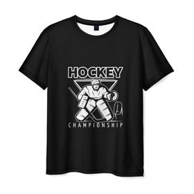 Мужская футболка 3D с принтом Hockey Championship в Тюмени, 100% полиэфир | прямой крой, круглый вырез горловины, длина до линии бедер | bandy | hockey | клюшка | коньки | лед | спорт | хоккей