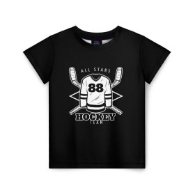 Детская футболка 3D с принтом Hockey Team в Тюмени, 100% гипоаллергенный полиэфир | прямой крой, круглый вырез горловины, длина до линии бедер, чуть спущенное плечо, ткань немного тянется | bandy | hockey | клюшка | коньки | лед | спорт | хоккей