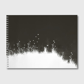 Альбом для рисования с принтом Ночная полянка в Тюмени, 100% бумага
 | матовая бумага, плотность 200 мг. | Тематика изображения на принте: бабочки | белый | кусты | ночь | цветы | чб | черно белое | черный
