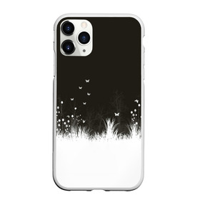 Чехол для iPhone 11 Pro Max матовый с принтом Ночная полянка в Тюмени, Силикон |  | Тематика изображения на принте: бабочки | белый | кусты | ночь | цветы | чб | черно белое | черный