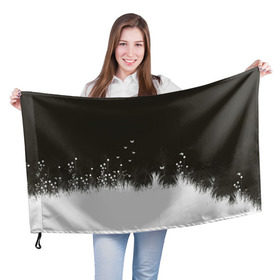 Флаг 3D с принтом Ночная полянка в Тюмени, 100% полиэстер | плотность ткани — 95 г/м2, размер — 67 х 109 см. Принт наносится с одной стороны | Тематика изображения на принте: бабочки | белый | кусты | ночь | цветы | чб | черно белое | черный