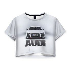 Женская футболка 3D укороченная с принтом Audi серебро в Тюмени, 100% полиэстер | круглая горловина, длина футболки до линии талии, рукава с отворотами | ауди | машина
