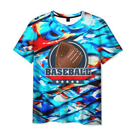 Мужская футболка 3D с принтом Бейсбол color в Тюмени, 100% полиэфир | прямой крой, круглый вырез горловины, длина до линии бедер | baseball | sport | бейсбол | спорт