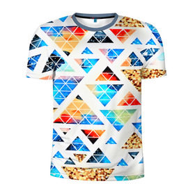Мужская футболка 3D спортивная с принтом Космические треугольники в Тюмени, 100% полиэстер с улучшенными характеристиками | приталенный силуэт, круглая горловина, широкие плечи, сужается к линии бедра | звёзды | космос | краска | треугольники