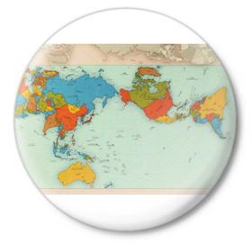Значок с принтом Правильная карта мира. в Тюмени,  металл | круглая форма, металлическая застежка в виде булавки | authagraph world map | австралия | азия | америка | глобус | гренландия | дизайн карты мира | европа | карта | мир