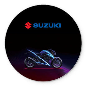 Коврик круглый с принтом Suzuki в Тюмени, резина и полиэстер | круглая форма, изображение наносится на всю лицевую часть | Тематика изображения на принте: suzuki | байк | мотик | мото | мотоцикл | спортбайк | сузуки