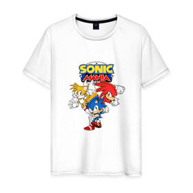 Мужская футболка хлопок с принтом Sonic Mania в Тюмени, 100% хлопок | прямой крой, круглый вырез горловины, длина до линии бедер, слегка спущенное плечо. | Тематика изображения на принте: sega | sonic | sonic mania | ежик | наклз | соник | тейлс