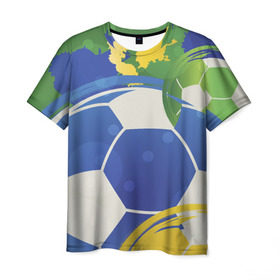 Мужская футболка 3D с принтом Яркий футбол в Тюмени, 100% полиэфир | прямой крой, круглый вырез горловины, длина до линии бедер | бразилия | желтый | зеленый | игра | мяч | синий | цвет