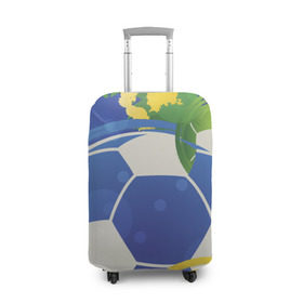 Чехол для чемодана 3D с принтом Яркий футбол в Тюмени, 86% полиэфир, 14% спандекс | двустороннее нанесение принта, прорези для ручек и колес | бразилия | желтый | зеленый | игра | мяч | синий | цвет