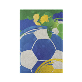 Обложка для паспорта матовая кожа с принтом Яркий футбол в Тюмени, натуральная матовая кожа | размер 19,3 х 13,7 см; прозрачные пластиковые крепления | бразилия | желтый | зеленый | игра | мяч | синий | цвет
