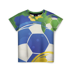 Детская футболка 3D с принтом Яркий футбол в Тюмени, 100% гипоаллергенный полиэфир | прямой крой, круглый вырез горловины, длина до линии бедер, чуть спущенное плечо, ткань немного тянется | бразилия | желтый | зеленый | игра | мяч | синий | цвет