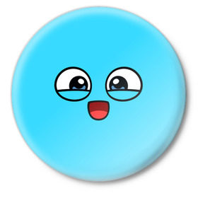 Значок с принтом Эмодзи / Смайл (голубой цвет) в Тюмени,  металл | круглая форма, металлическая застежка в виде булавки | глаза | милые | подарок | смайл | смайлик | улыбка | эмодзи | эмоции